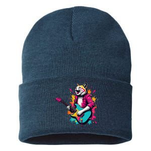 Roll Music Concert Festival Cat Playing Guitar Sustainable Knit Beanie