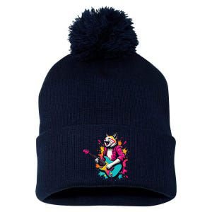 Roll Music Concert Festival Cat Playing Guitar Pom Pom 12in Knit Beanie