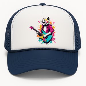 Roll Music Concert Festival Cat Playing Guitar Trucker Hat