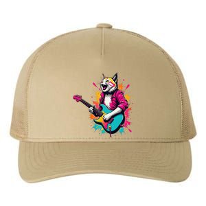 Roll Music Concert Festival Cat Playing Guitar Yupoong Adult 5-Panel Trucker Hat