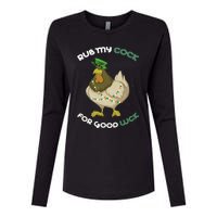 rub my cock for good luck st patrick's day chicken lover Womens Cotton Relaxed Long Sleeve T-Shirt