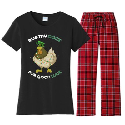 rub my cock for good luck st patrick's day chicken lover Women's Flannel Pajama Set