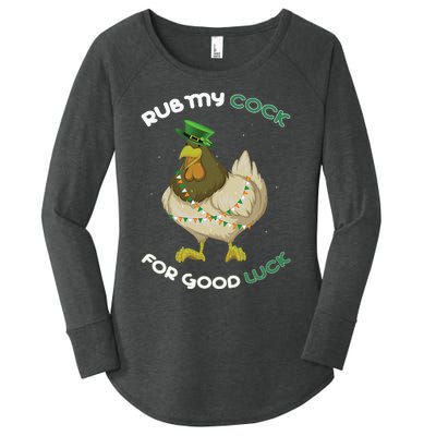 rub my cock for good luck st patrick's day chicken lover Women's Perfect Tri Tunic Long Sleeve Shirt