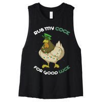 rub my cock for good luck st patrick's day chicken lover Women's Racerback Cropped Tank