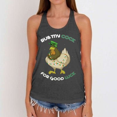 rub my cock for good luck st patrick's day chicken lover Women's Knotted Racerback Tank