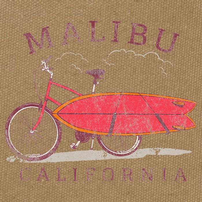 Retro Malibu California Surfing Fan Surfboard Bicycle Art Cotton Canvas Backpack