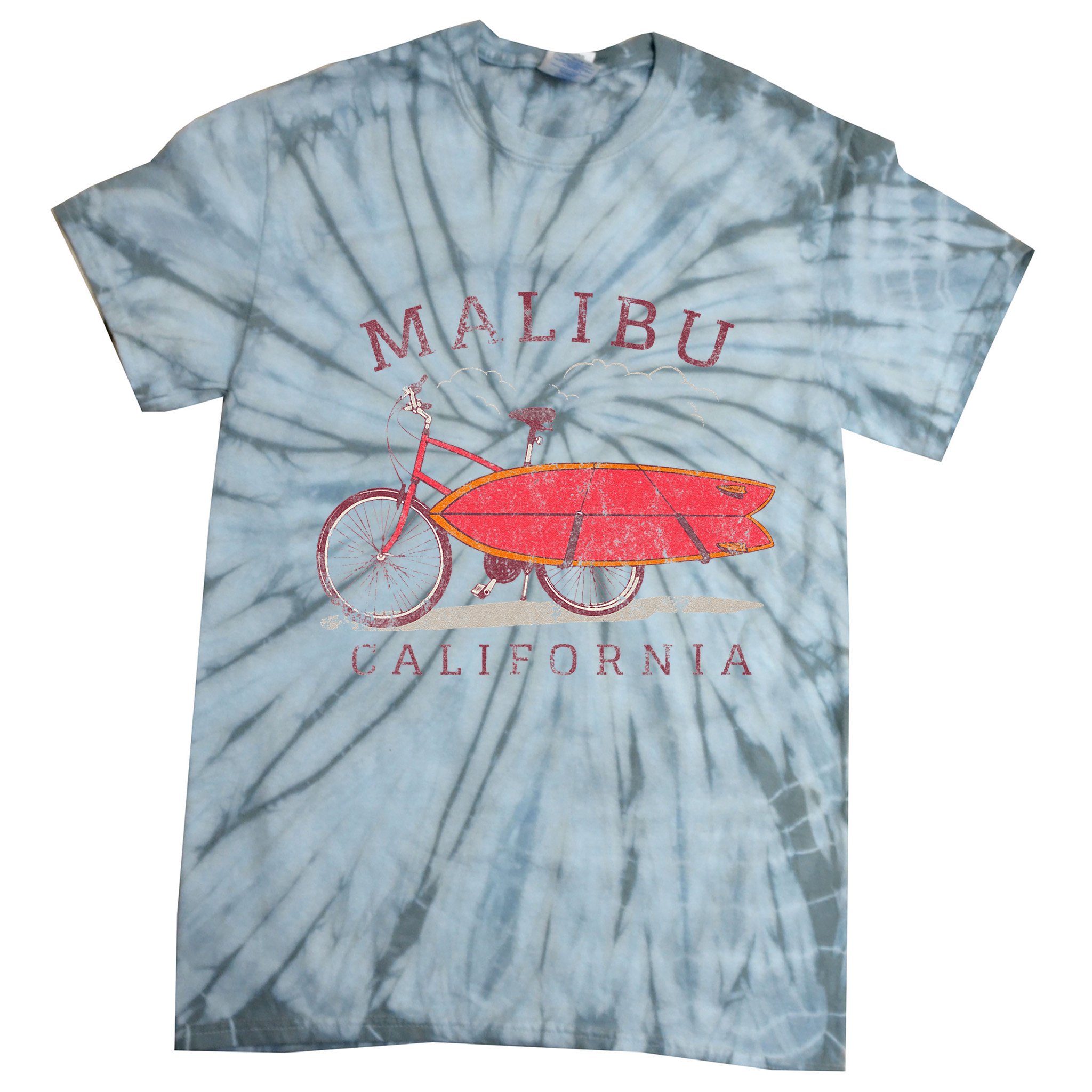 Retro Malibu California Surfing Fan Surfboard Bicycle Art Tie-Dye T-Shirt