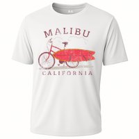 Retro Malibu California Surfing Fan Surfboard Bicycle Art Cooling Performance Crew T-Shirt