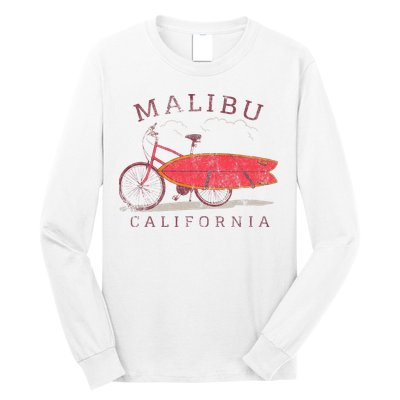 Retro Malibu California Surfing Fan Surfboard Bicycle Art Long Sleeve Shirt