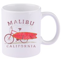 Retro Malibu California Surfing Fan Surfboard Bicycle Art 11oz C Handle Ceramic Mug