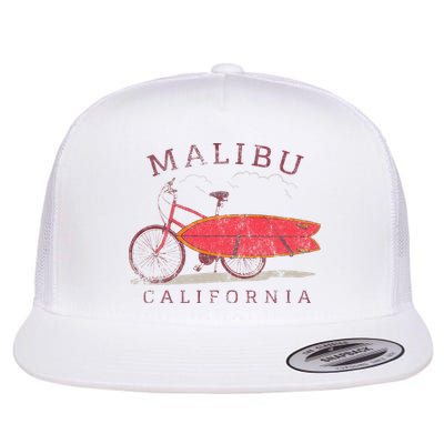Retro Malibu California Surfing Fan Surfboard Bicycle Art Flatbill Hat