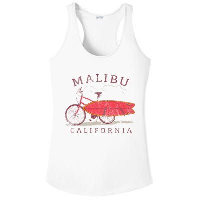 Retro Malibu California Surfing Fan Surfboard Bicycle Art Ladies PosiCharge Competitor Racerback Tank