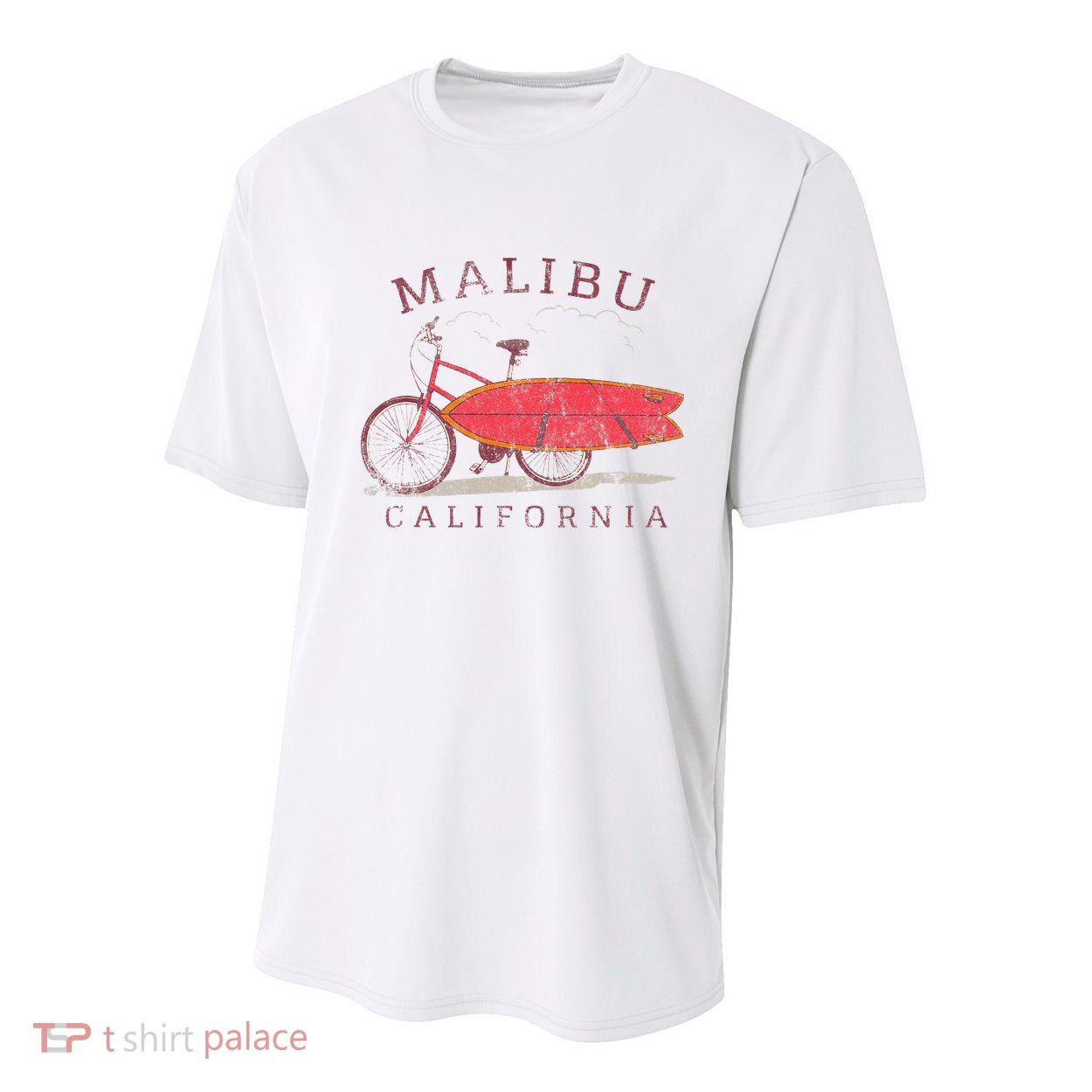 Retro Malibu California Surfing Fan Surfboard Bicycle Art Youth Performance Sprint T-Shirt