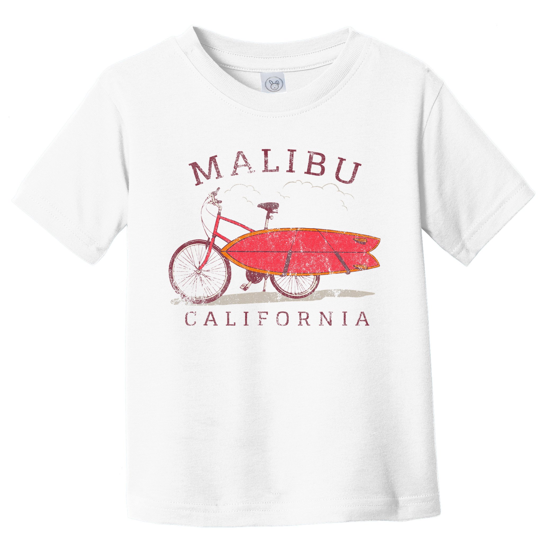 Retro Malibu California Surfing Fan Surfboard Bicycle Art Toddler T-Shirt
