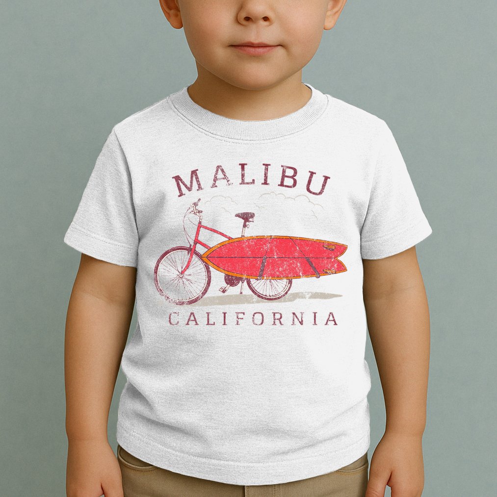 Retro Malibu California Surfing Fan Surfboard Bicycle Art Toddler T-Shirt