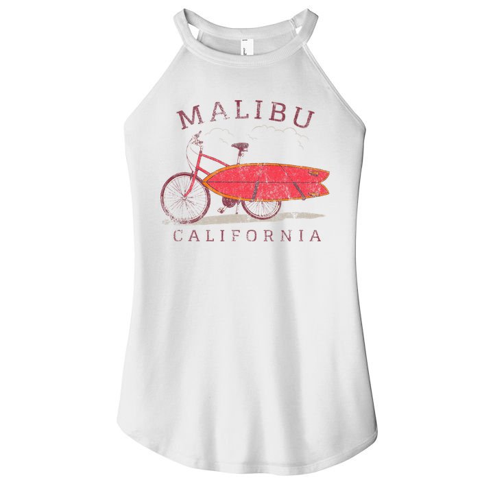 Retro Malibu California Surfing Fan Surfboard Bicycle Art Women's Perfect Tri Rocker Tank