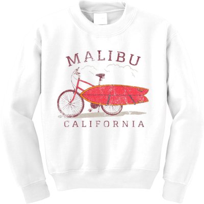 Retro Malibu California Surfing Fan Surfboard Bicycle Art Kids Sweatshirt