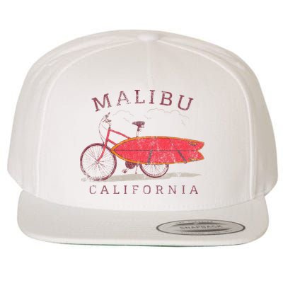 Retro Malibu California Surfing Fan Surfboard Bicycle Art Wool Snapback Cap