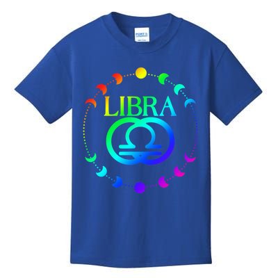 Rainbow Moon Cycle Libra Zodiac Gift Kids T-Shirt