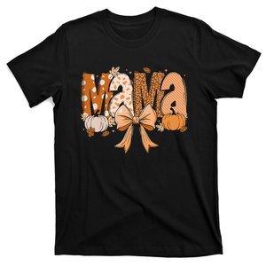 Retro Mama Coquette Bows Leopard Mom Fall Thanksgiving Women T-Shirt