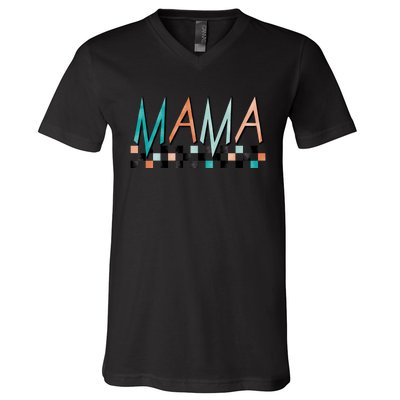 Rocker Mama Checkered Mom Mother's Day V-Neck T-Shirt