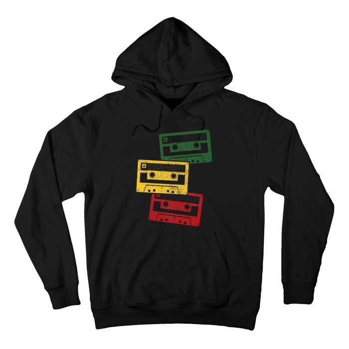 Reggae Music Cassette Tapes Vintage Retro Rastafari Rasta Hoodie