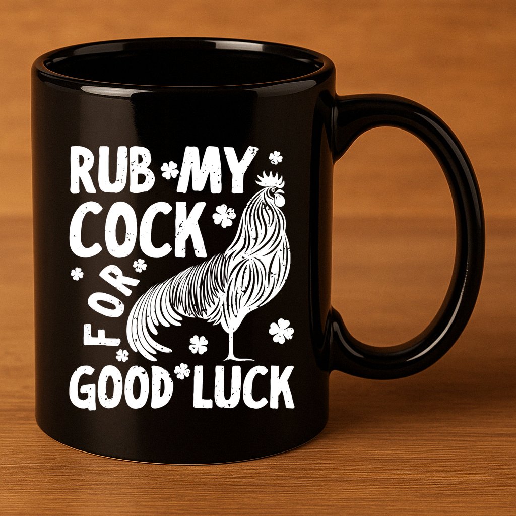Rub My Cock Good Luck, Funny Chicken Lovers 11oz C Handle Ceramic Mug