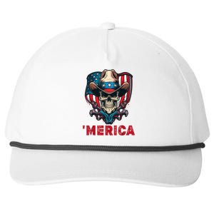 Retro Merica Cowboy Skull American Flag 4th Of July Snapback Five-Panel Rope Hat