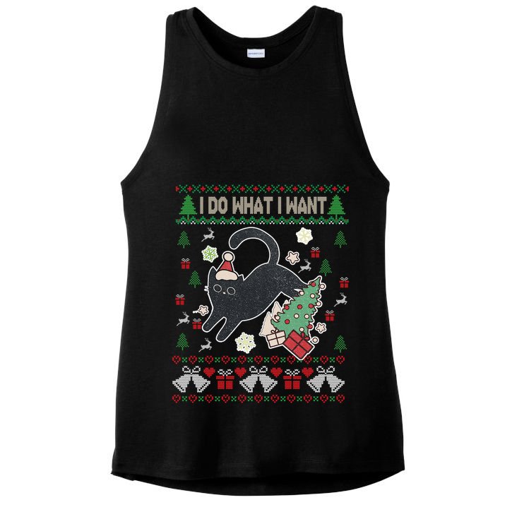 Retro Meowy Christmas I Do What I Want Funny Cat Gift Ladies PosiCharge Tri-Blend Wicking Tank