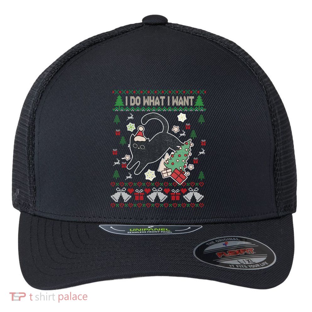 Retro Meowy Christmas I Do What I Want Funny Cat Gift Flexfit Unipanel Trucker Cap
