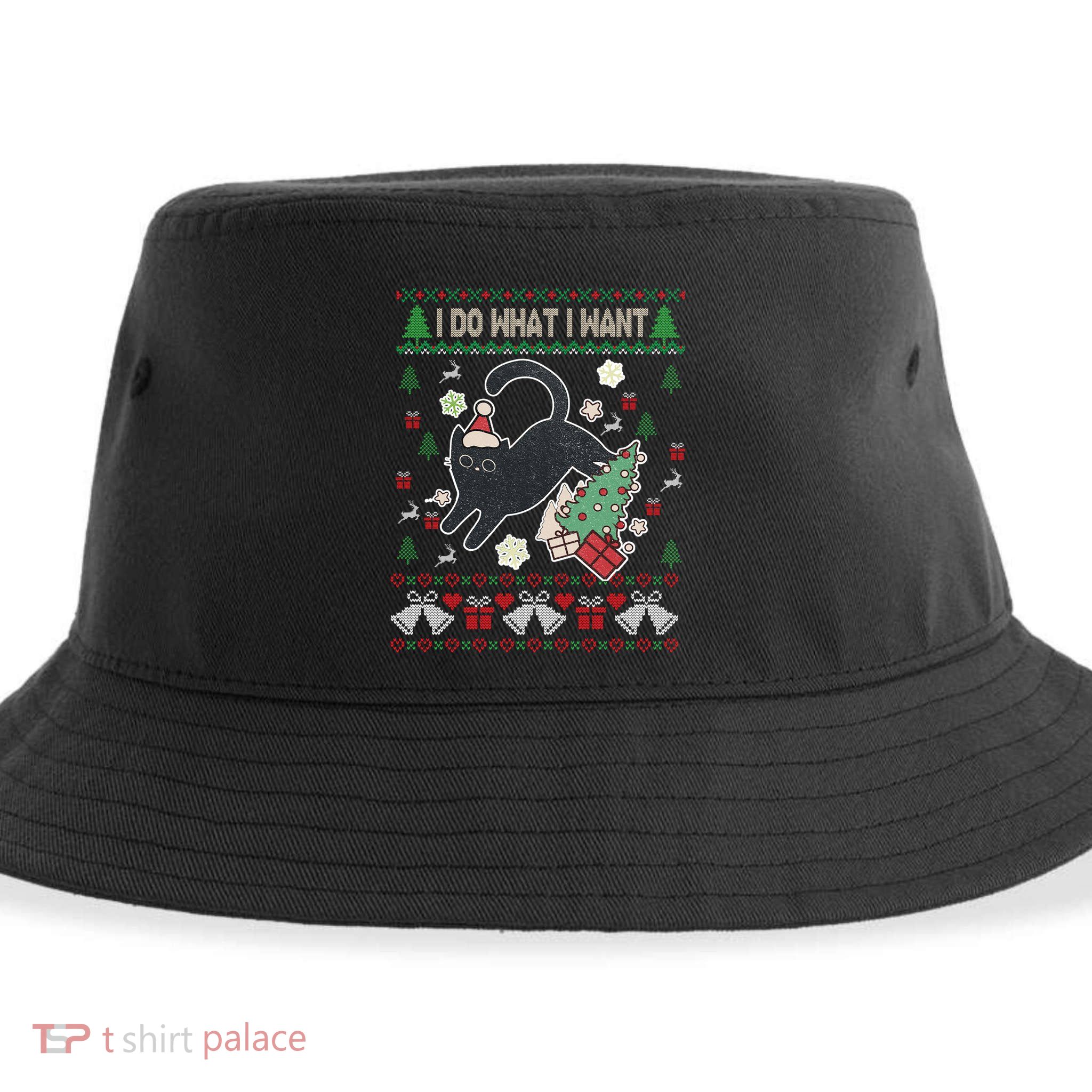 Retro Meowy Christmas I Do What I Want Funny Cat Gift Sustainable Bucket Hat
