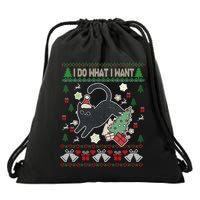 Retro Meowy Christmas I Do What I Want Funny Cat Gift Drawstring Bag
