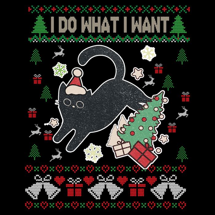 Retro Meowy Christmas I Do What I Want Funny Cat Gift Drawstring Bag