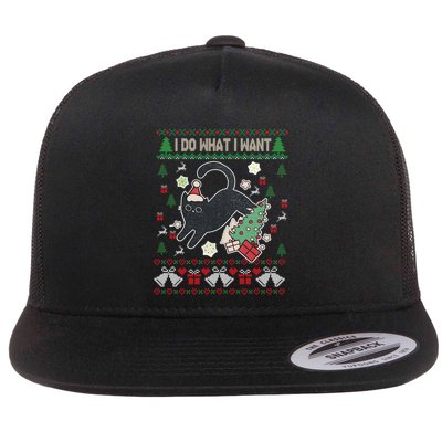 Retro Meowy Christmas I Do What I Want Funny Cat Gift Flatbill Hat
