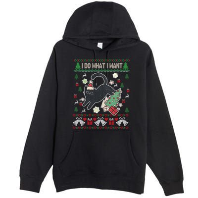 Retro Meowy Christmas I Do What I Want Funny Cat Gift Premium Pullover Hoodie