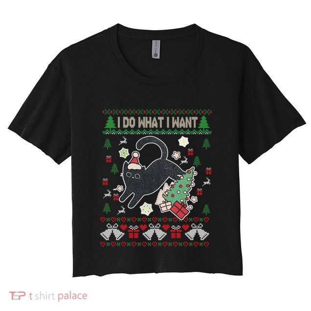 Retro Meowy Christmas I Do What I Want Funny Cat Gift Crop Top