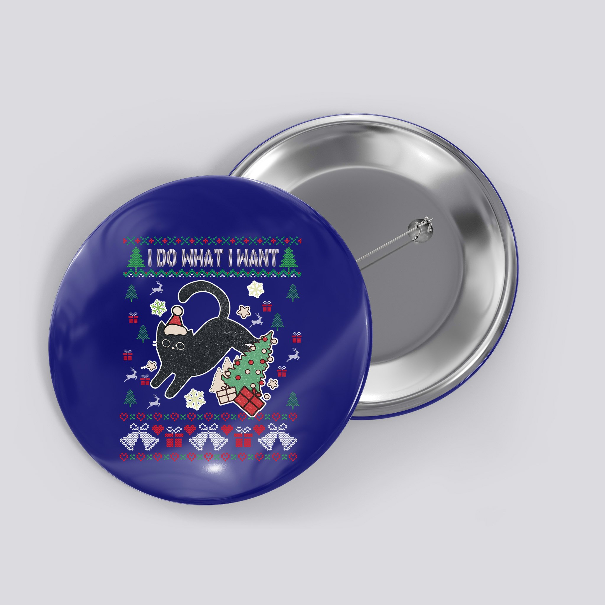 Retro Meowy Christmas I Do What I Want Funny Cat Gift Button