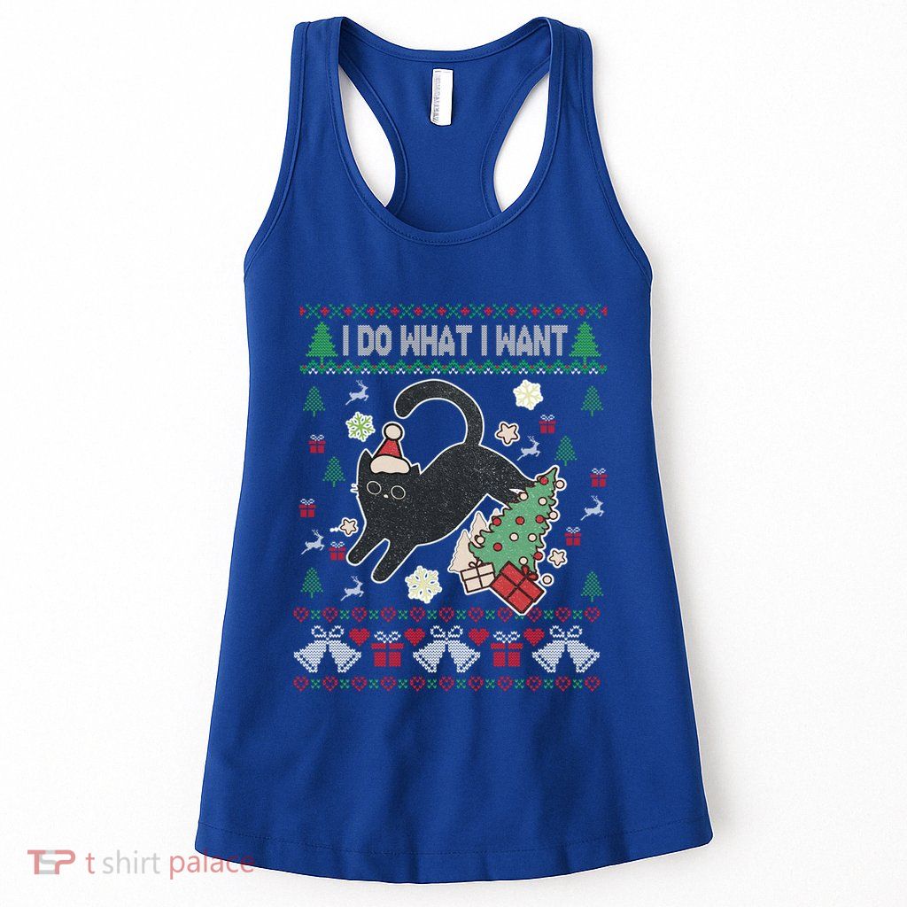 Retro Meowy Christmas I Do What I Want Funny Cat Gift Womens Tank Top