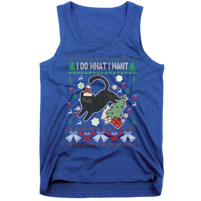 Retro Meowy Christmas I Do What I Want Funny Cat Gift Tank Top