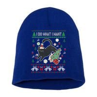 Retro Meowy Christmas I Do What I Want Funny Cat Gift Short Acrylic Beanie