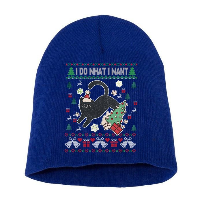 Retro Meowy Christmas I Do What I Want Funny Cat Gift Short Acrylic Beanie