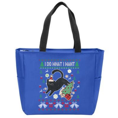 Retro Meowy Christmas I Do What I Want Funny Cat Gift Zip Tote Bag