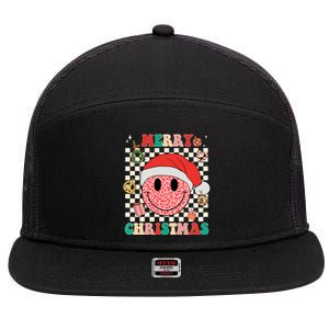 Retro Merry Christmas Happy Face Leopard Smile Face Trendy Gift 7 Panel Mesh Trucker Snapback Hat