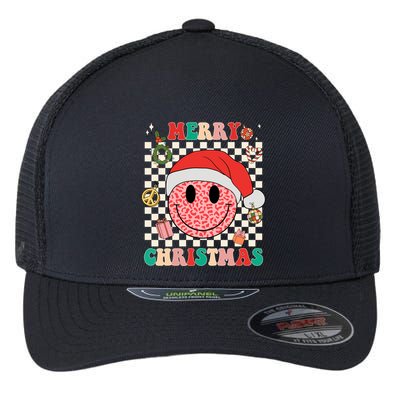 Retro Merry Christmas Happy Face Leopard Smile Face Trendy Gift Flexfit Unipanel Trucker Cap