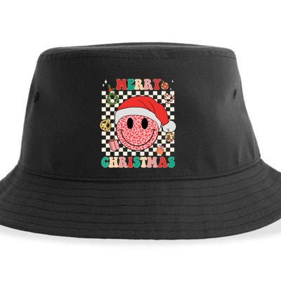 Retro Merry Christmas Happy Face Leopard Smile Face Trendy Gift Sustainable Bucket Hat