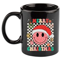 Retro Merry Christmas Happy Face Leopard Smile Face Trendy Gift 11oz C Handle Ceramic Mug