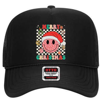 Retro Merry Christmas Happy Face Leopard Smile Face Trendy Gift Trucker Hat
