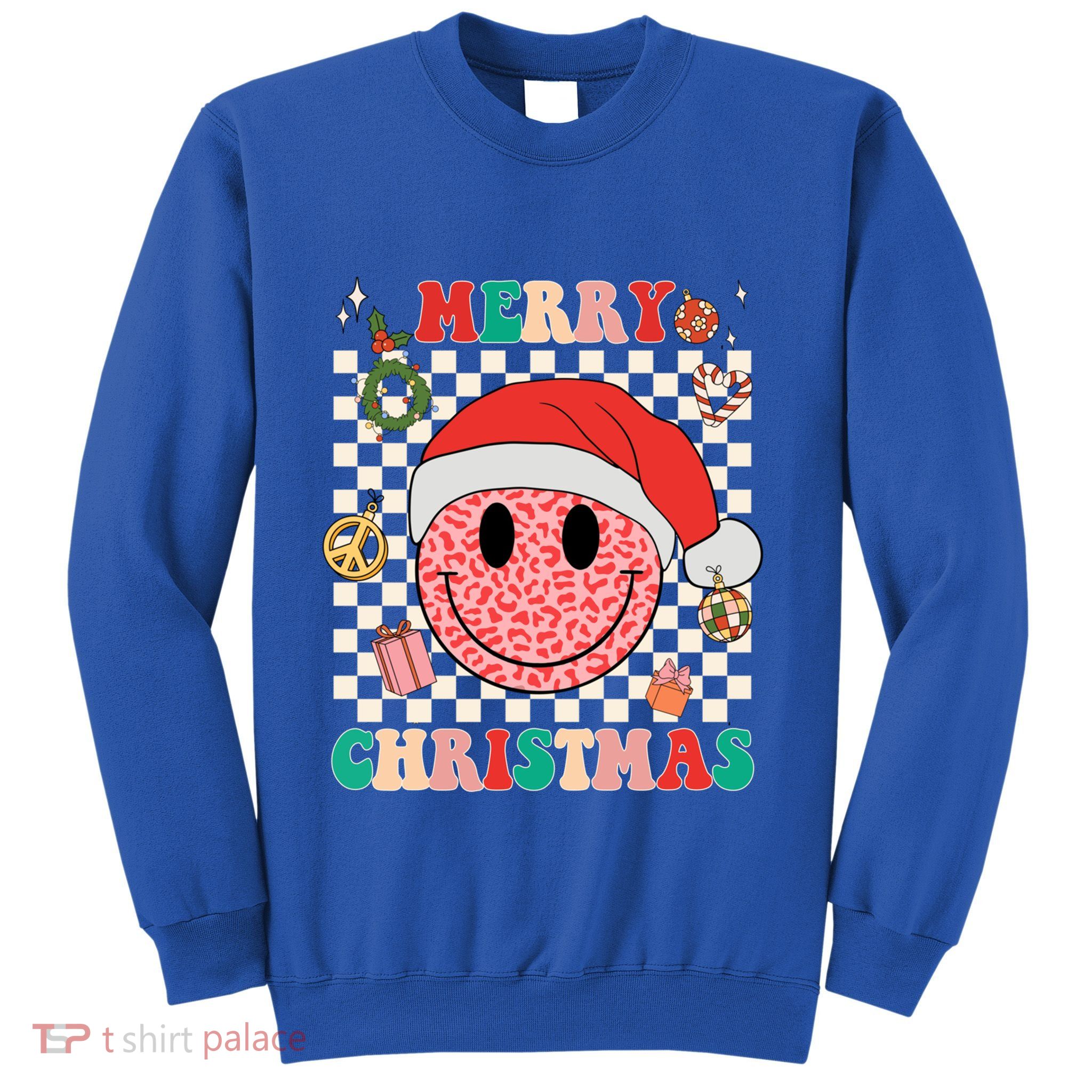 Retro Merry Christmas Happy Face Leopard Smile Face Trendy Gift Sweatshirt