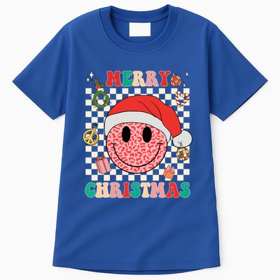 Retro Merry Christmas Happy Face Leopard Smile Face Trendy Gift Tall T-Shirt