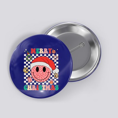 Retro Merry Christmas Happy Face Leopard Smile Face Trendy Gift Button